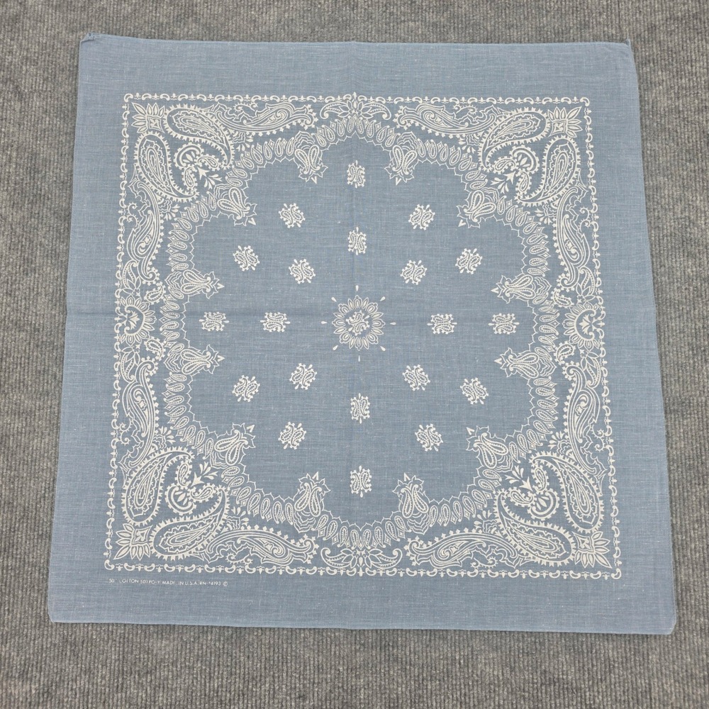 Vintage Blue Paisley Bandana Made in USA RN 14193 Cotton Poly Blend Kerchief